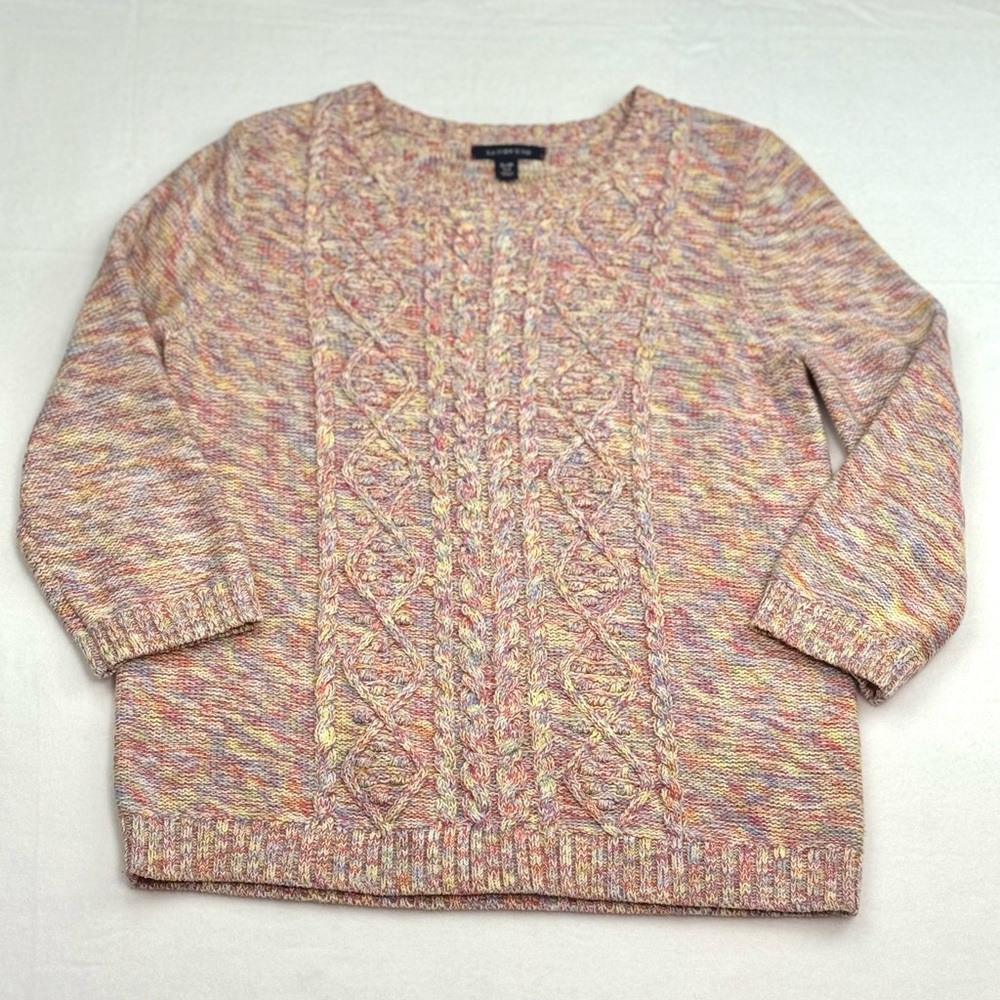 Lands' End Pastel 100% Cotton Cable Knit Sweater Size S/P